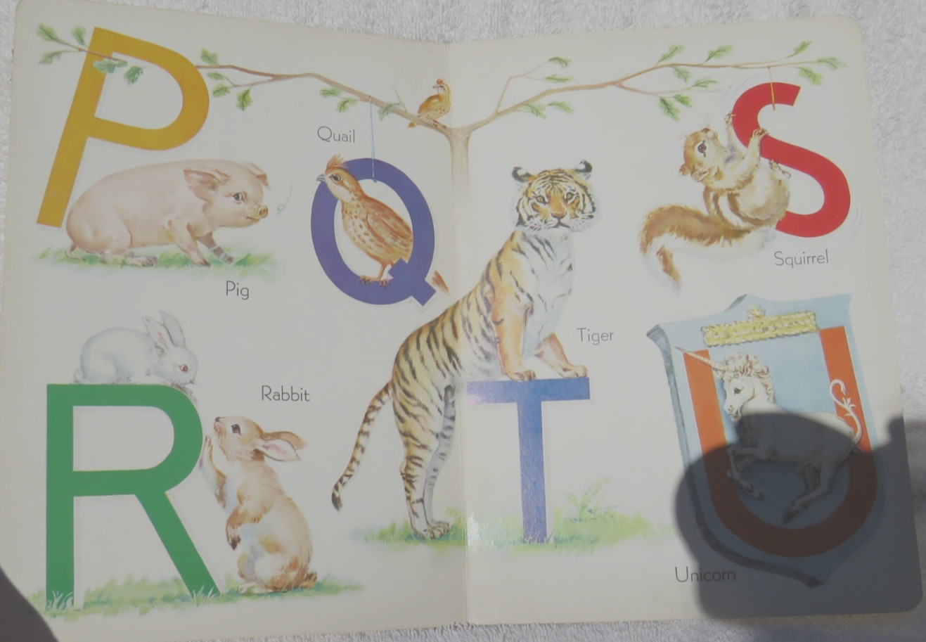 Learning ABC with Animals and Birds Vintage Children’s Board Book Doeisha Kresge