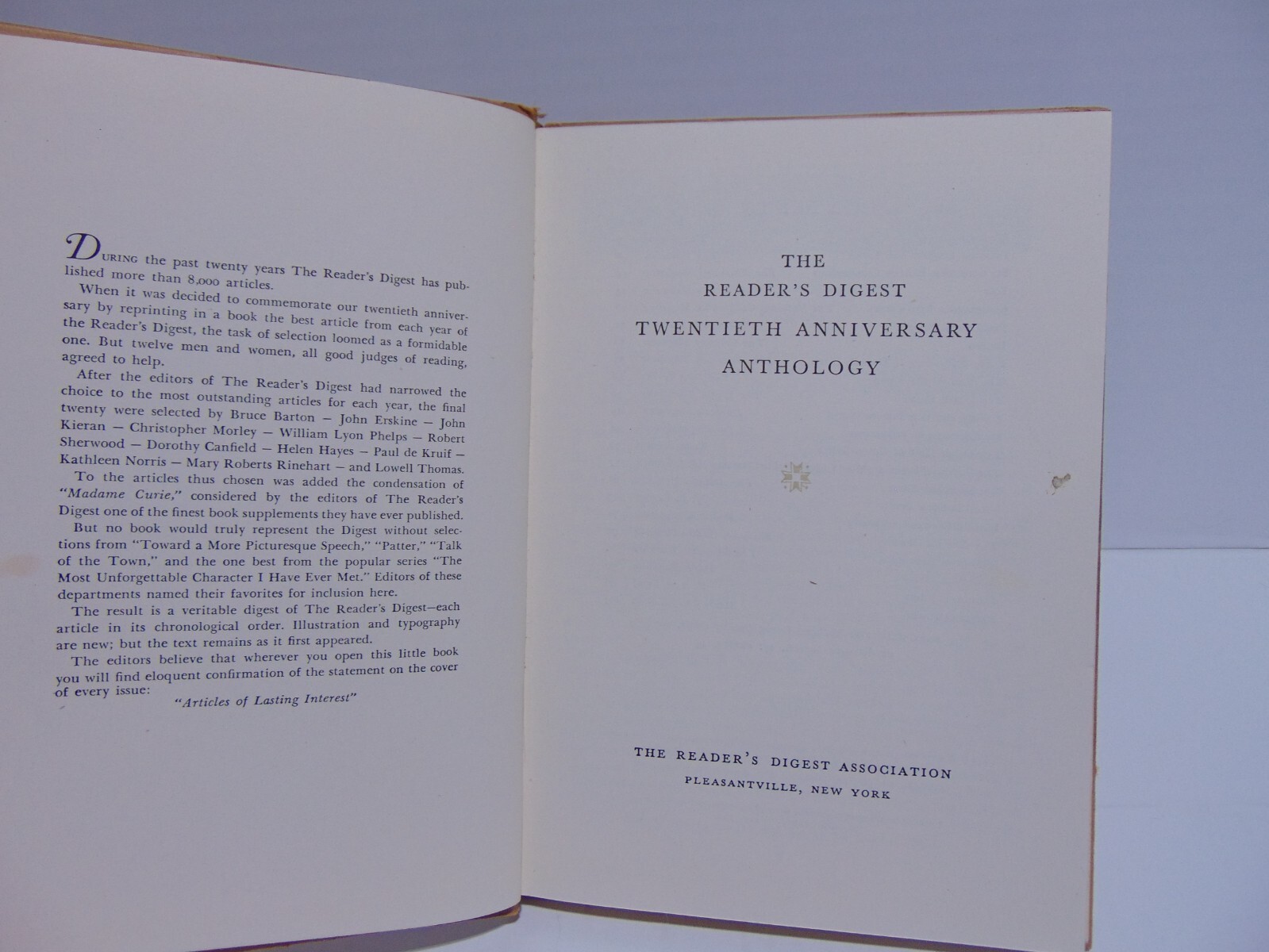 The Reader’s Digest 20th Anniversary Anthology (1941, Hardcover) 1st Edition
