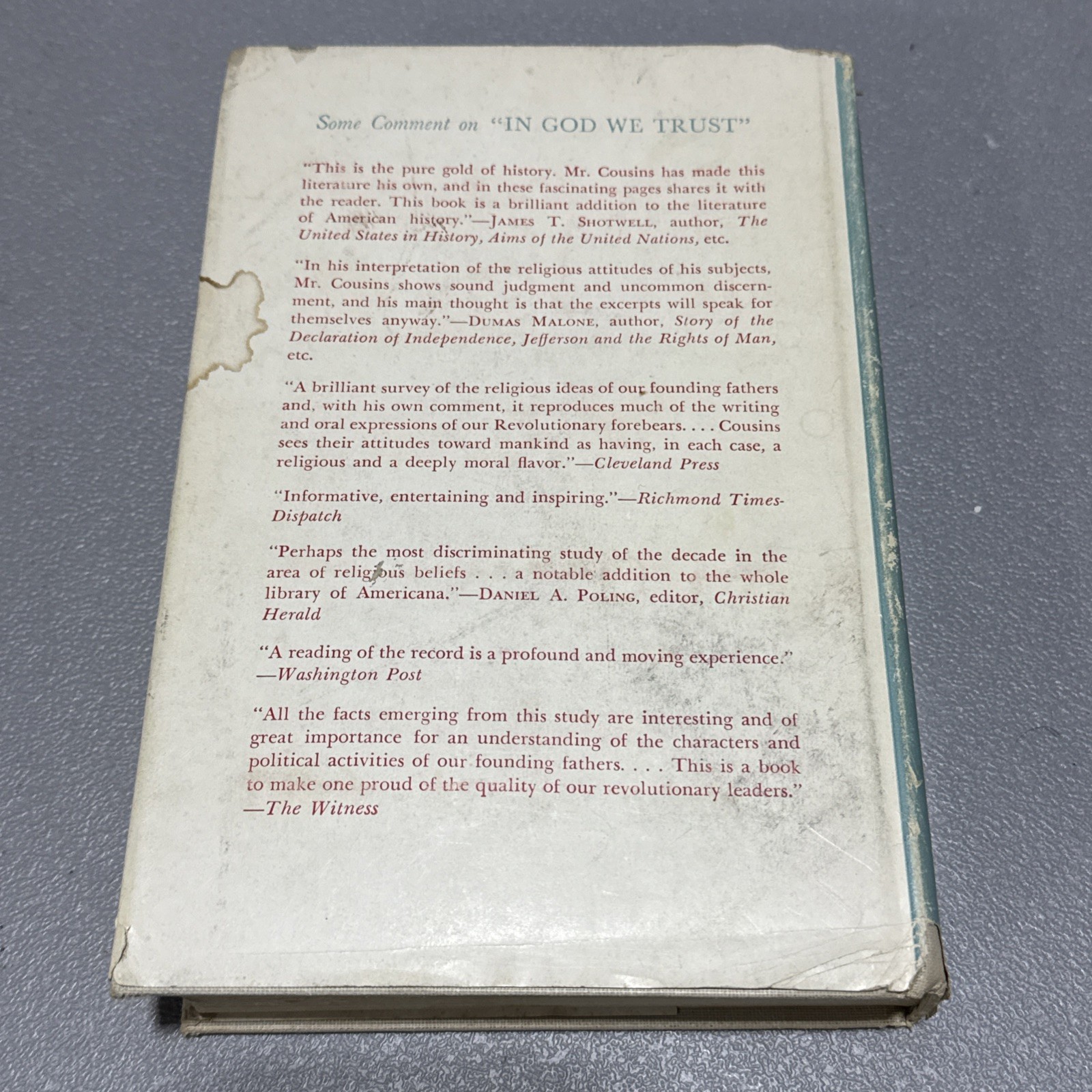 Vintage ** 1958 – IN GOD WE TRUST *** Fine 1st Edition HC/DJ Book Norman Cousins