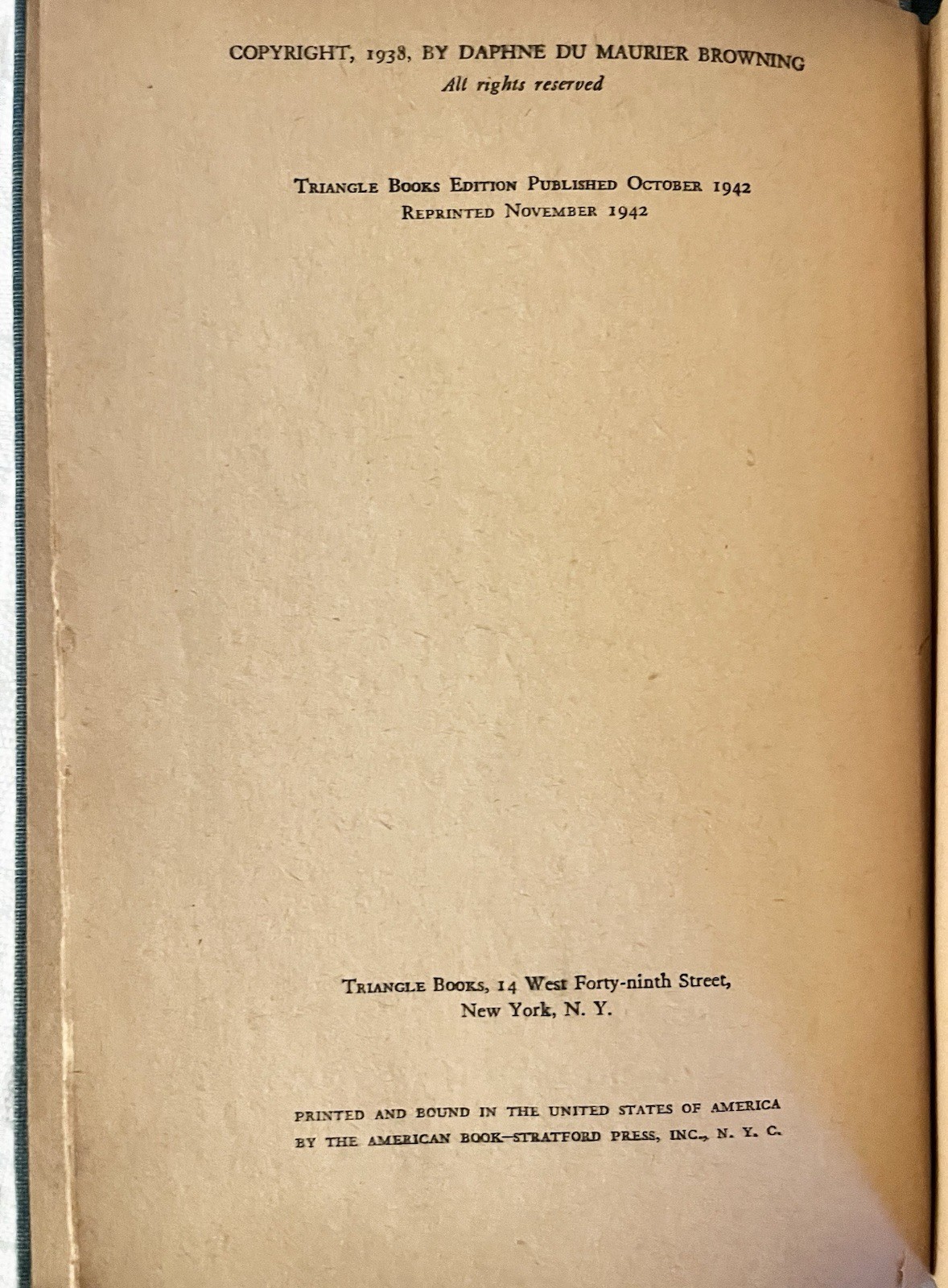 Rebecca Daphne Du Maurier 1942 Triangle Books Vintage Hardcover Gothic Dark