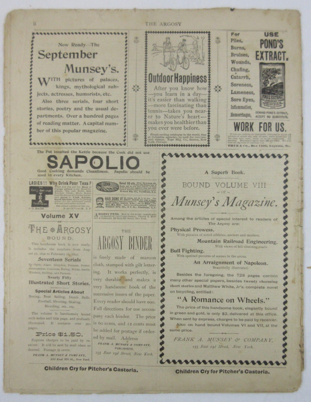 Lot of 8 “The Argosy Weekly” 1892-1893 No 474, 478, 483, 484, 559, 560, 564, 572