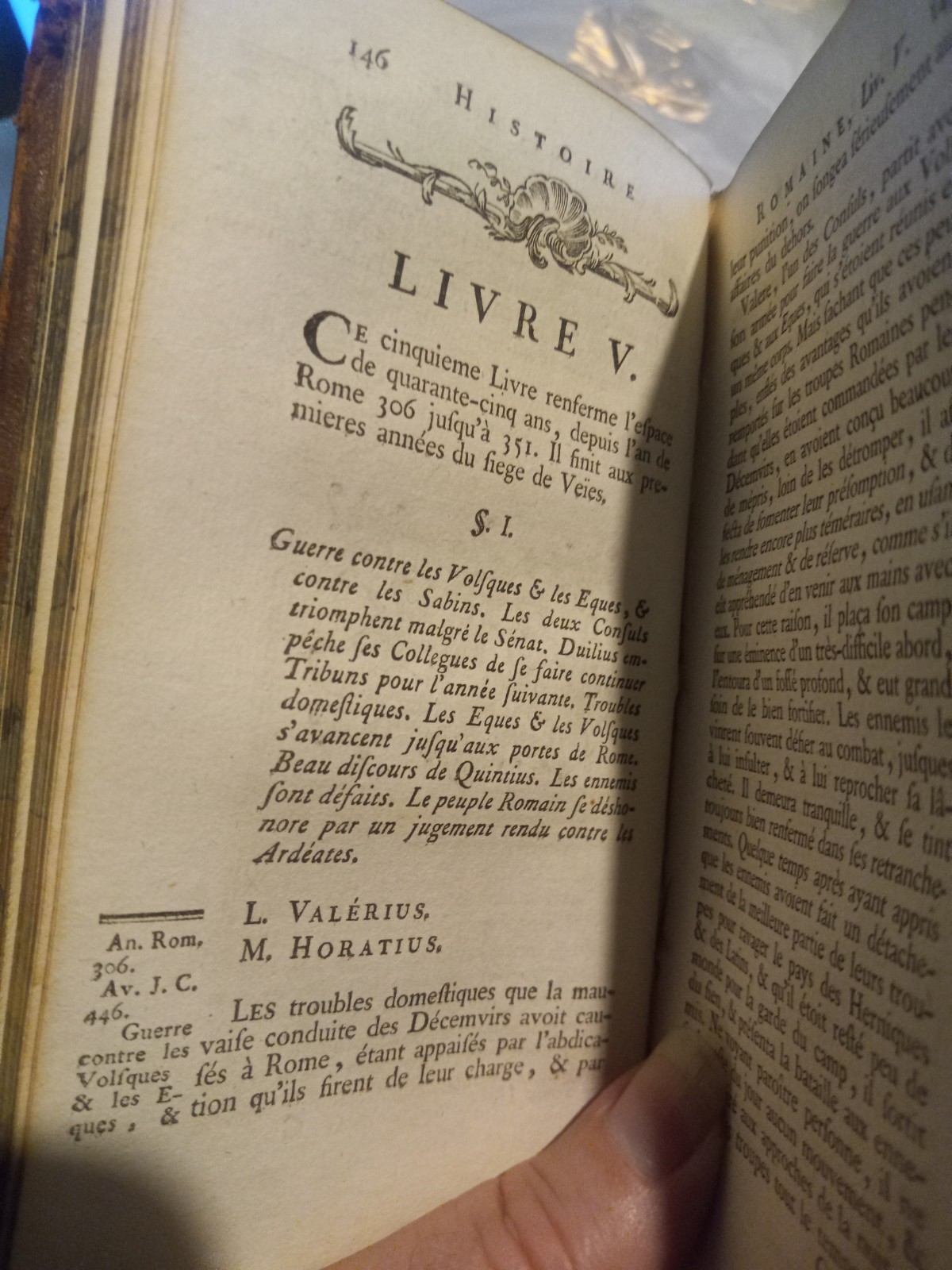 1782 HISTOIRE ROMAINE BY M ROLLIN FULL LEATHER VOLUME 2 ONLY, W/MAP OF ITALY!!