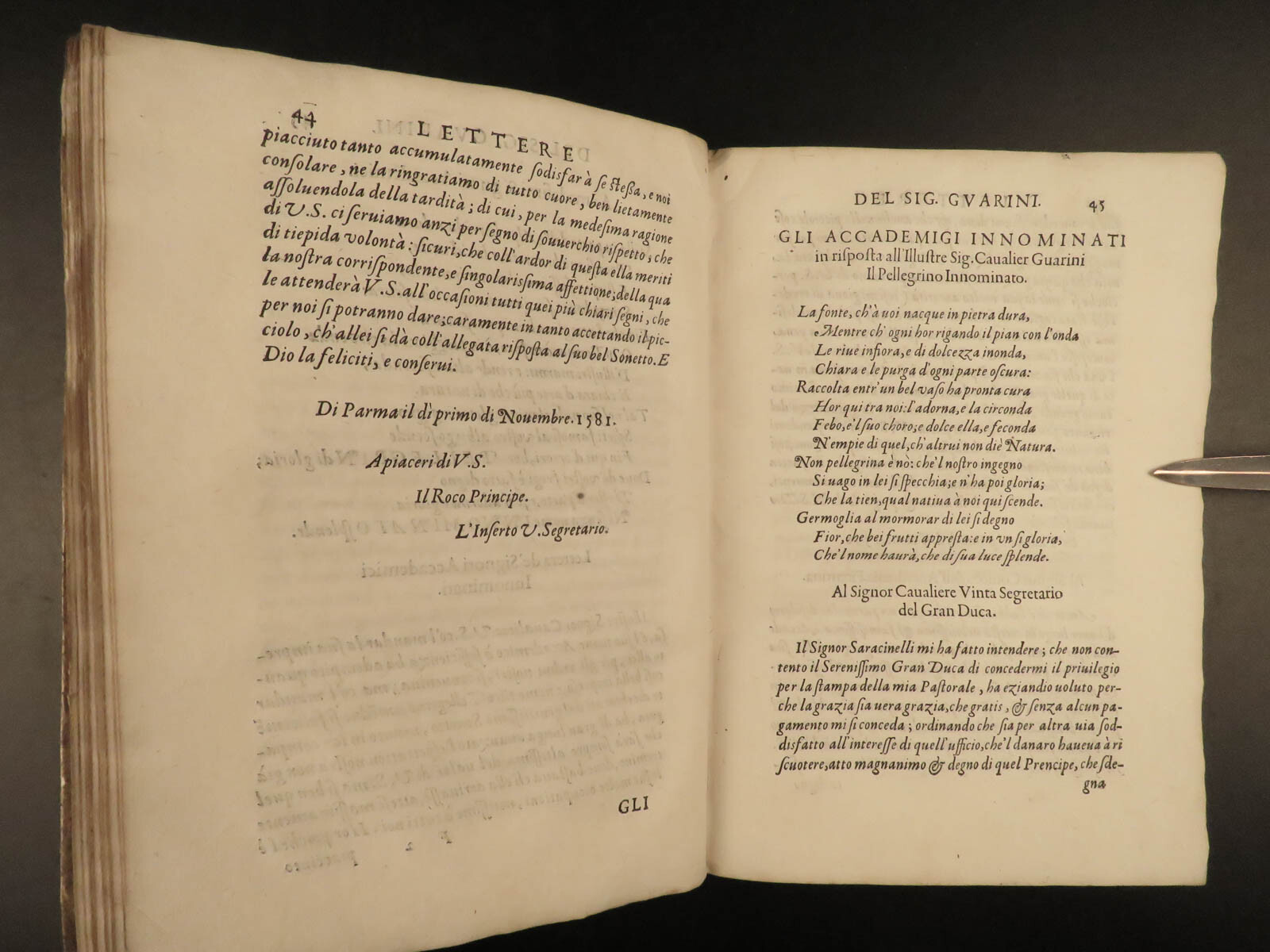 1595 Italian Renaissance Letters Battista Guarini Venice Florence Vellum ITALY