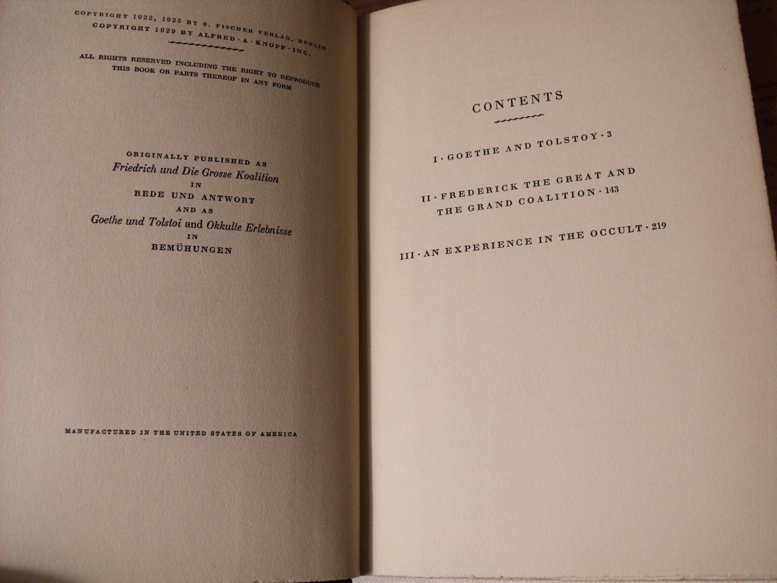 THOMAS MANN Three Essays 1929 FE hc/dj w/ BOOKMARK & extras OCCULT Lowe-Porter