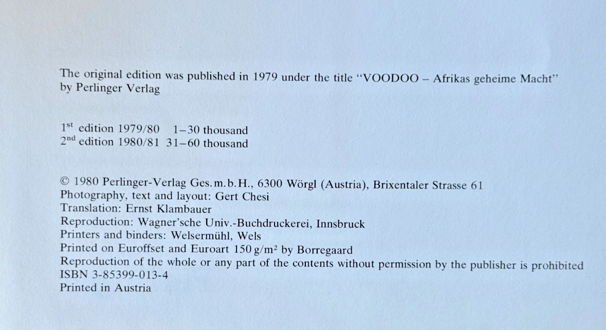 Voodoo Africa’s Secret Power Gert Chesi 1980 1st Eng Ed Occult Anthropology
