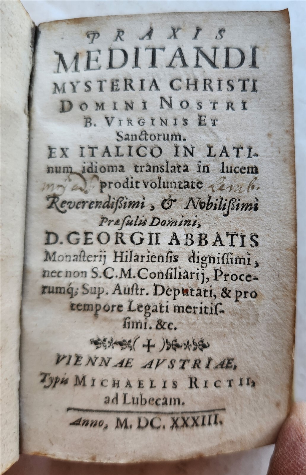 1633 AWESOME VELLUM BINDING antique PRAXIS MEDITANDI MYSTERIA Size 2.5 by 4″