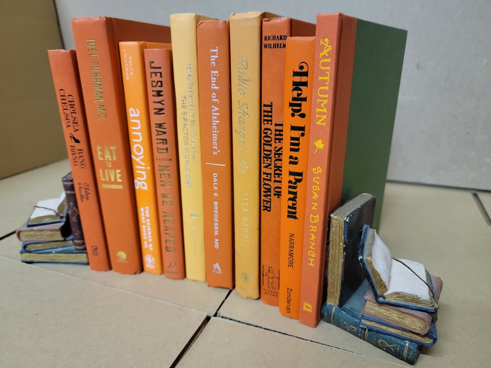 Lot of 6 Hardcover ORANGE SALMON Shades Mix Books for Staging Prop Decor Modern