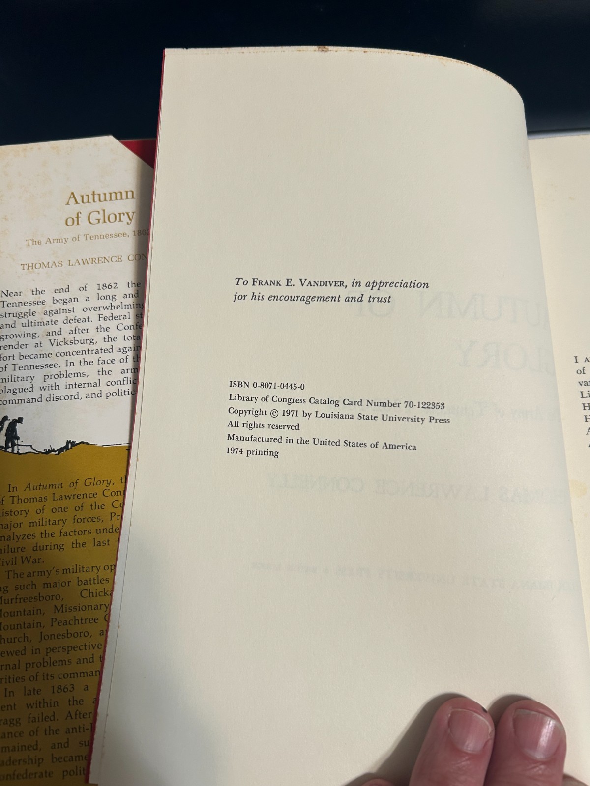 US Military History Civil War Confederate Army Tennessee Autumn of Glory DJ 1974