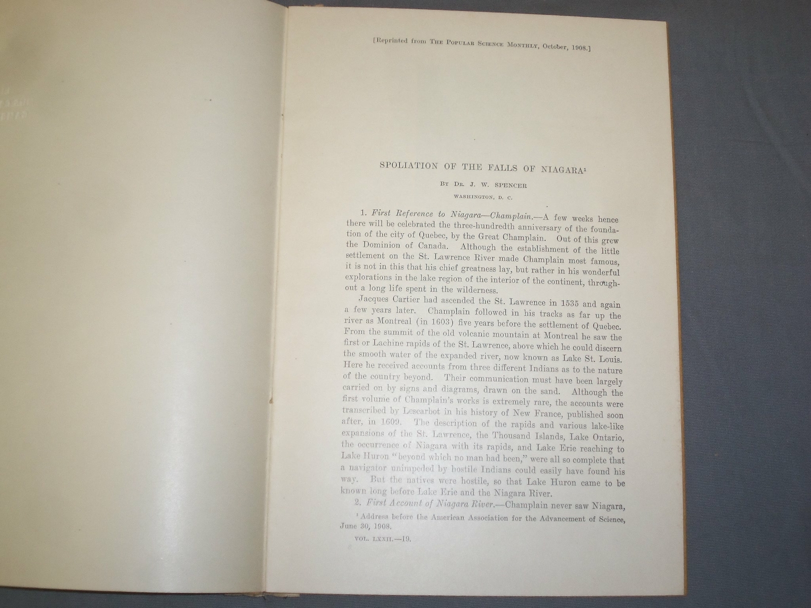 1908 SPOLIATION OF THE FALLS OF NIAGRA BY DR. J. W. SPENCER – J 4919