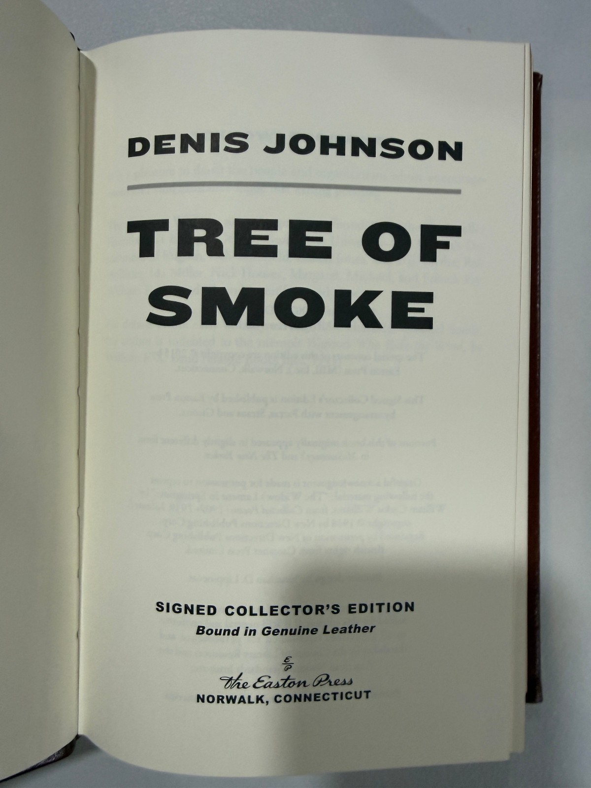 Easton Press Tree of Smoke – Denis Johnson SIGNED Modern Classics w/ COA