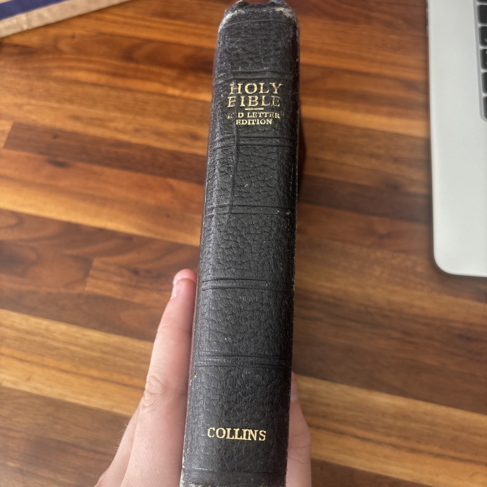 Vintage Holy Bible Red Letter Ed. Leather KJV Collins Clear-Type Press 1949 VG