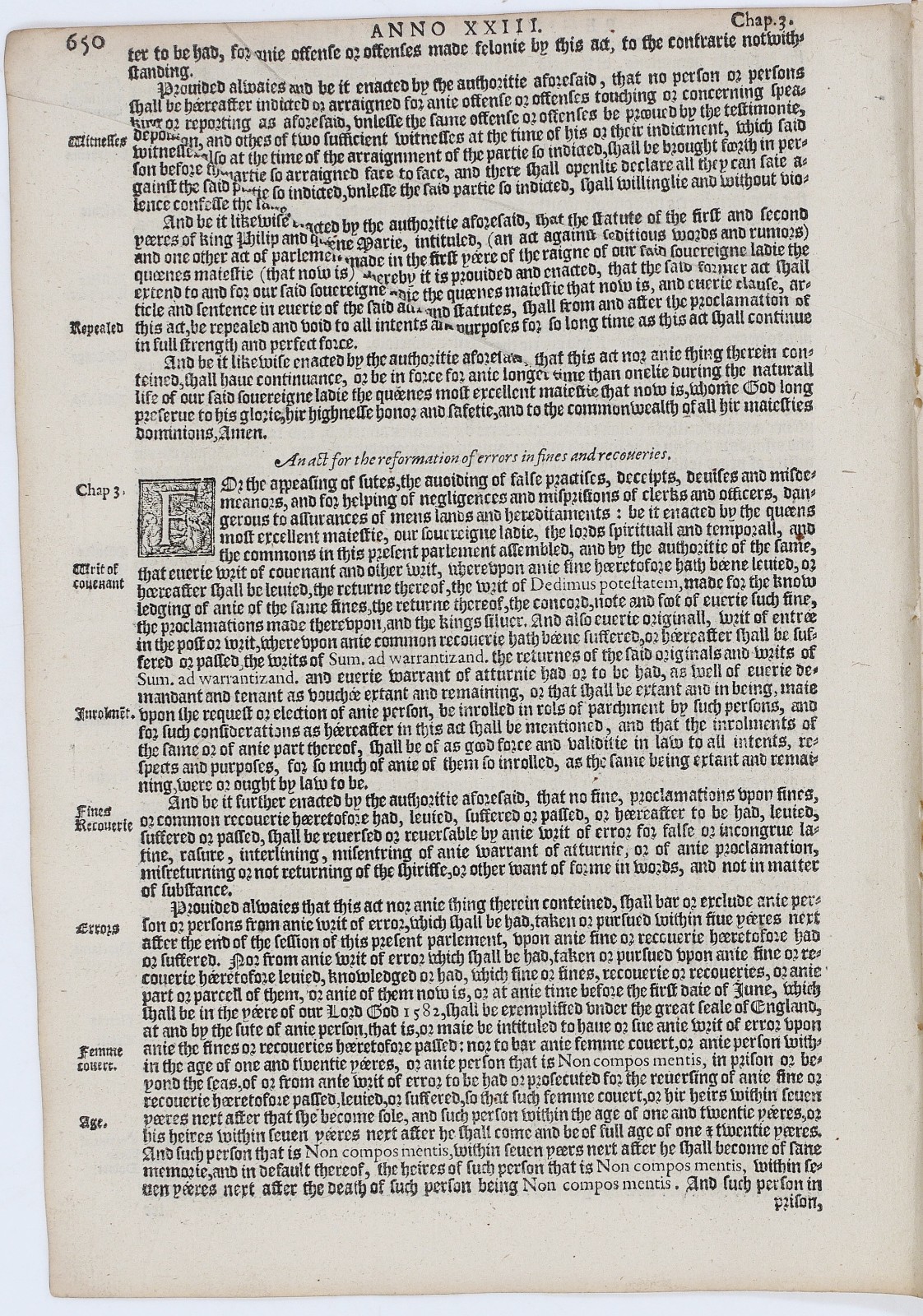 Seditious Words & Slander Laws – 1587 Grafton Statute 4 pp Set – Elizabeth I