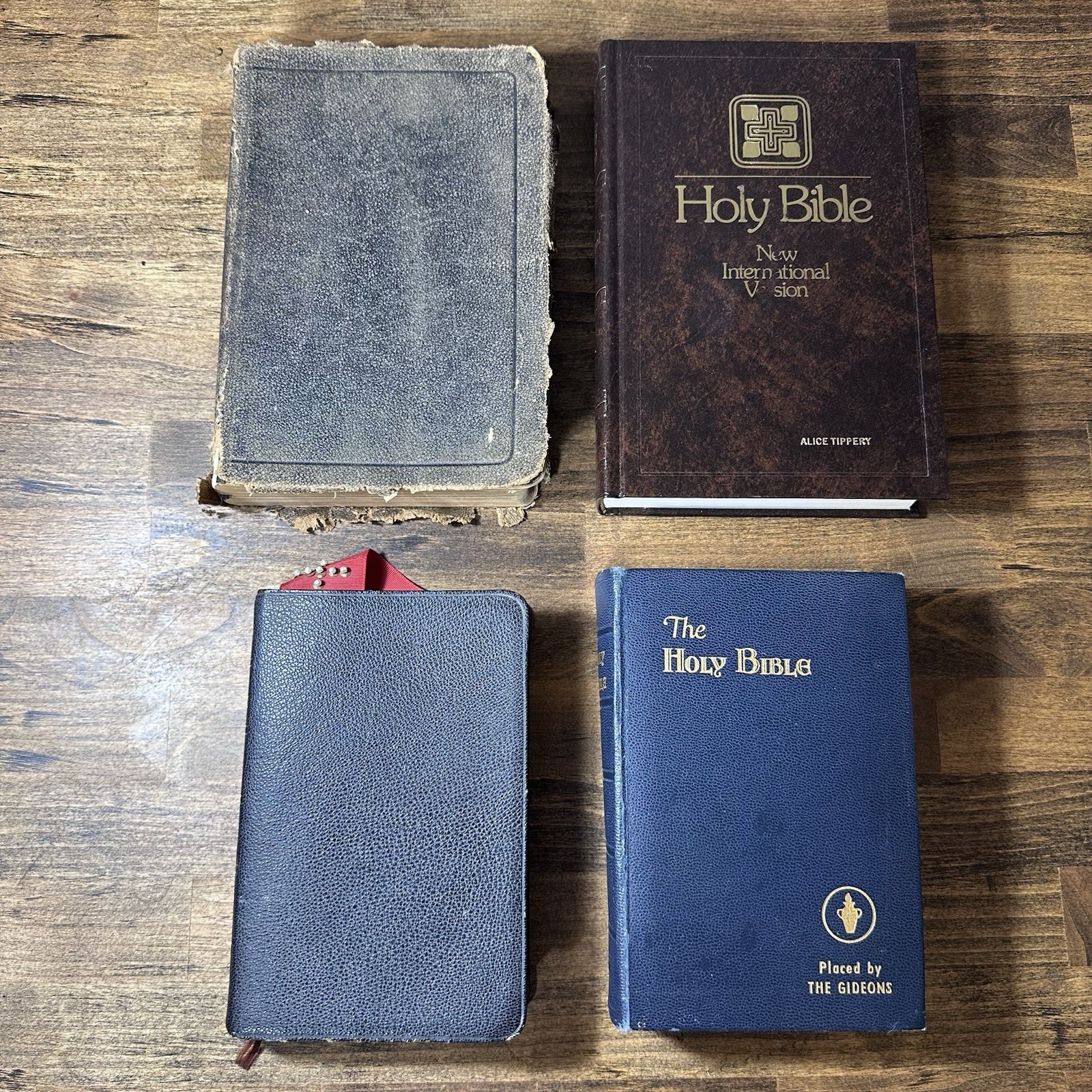 Lot of 4 Vintage Leather Holy Bibles: RSV, NIV, KJV, Various Publishers