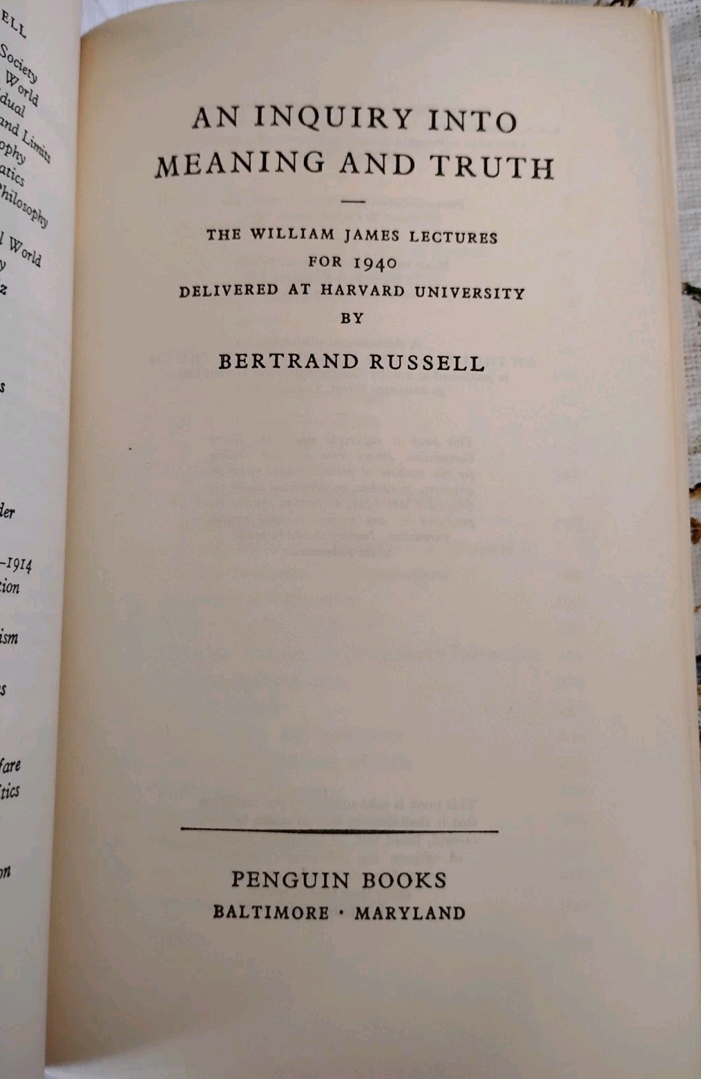 1962 1st Pelican Ed AN INQUIRY INTO MEANING AND TRUTH Bertrand Russell A590 Rare