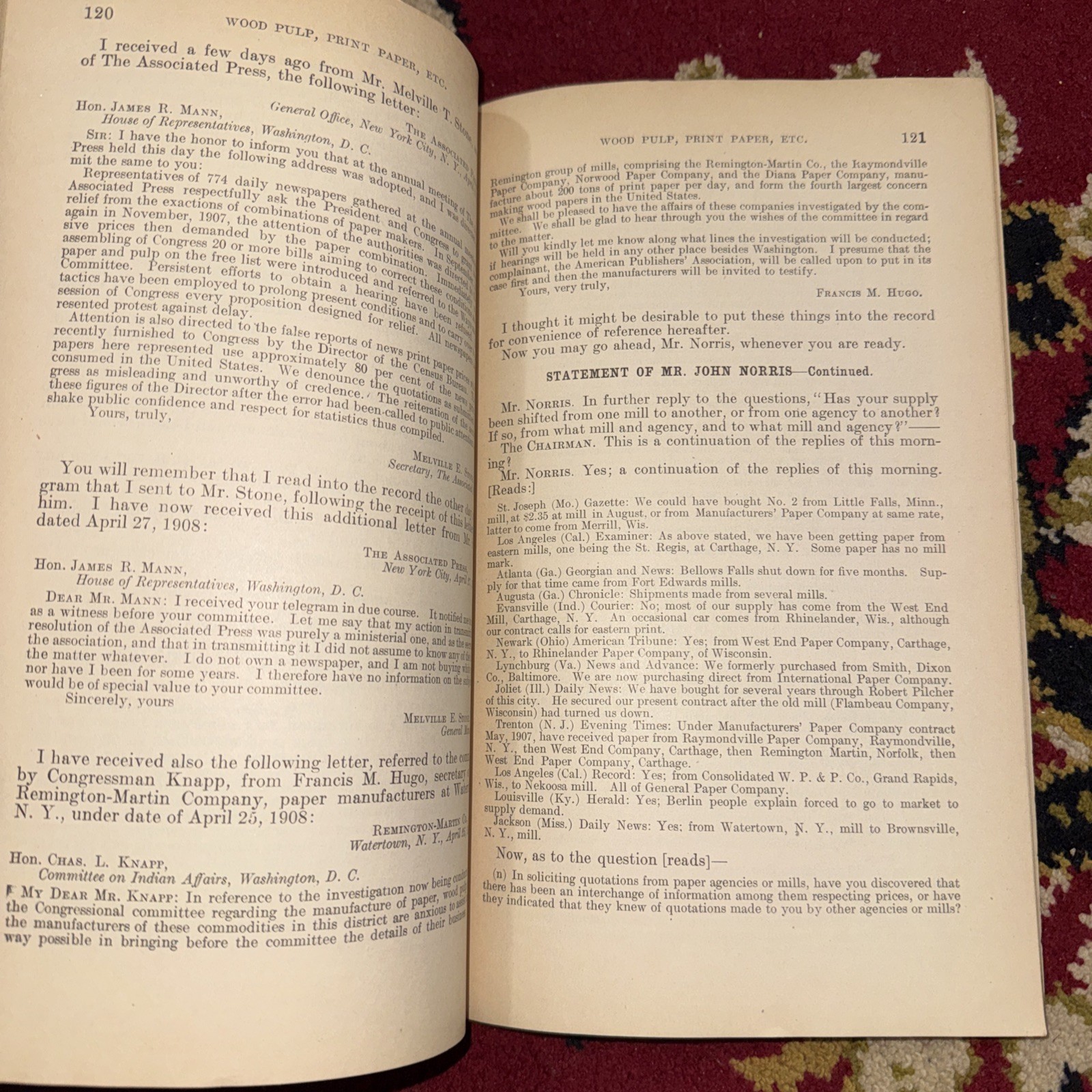 1908 Pulp and Paper Investigation Hearings Booklets 1 & 3 Print Wood Norris