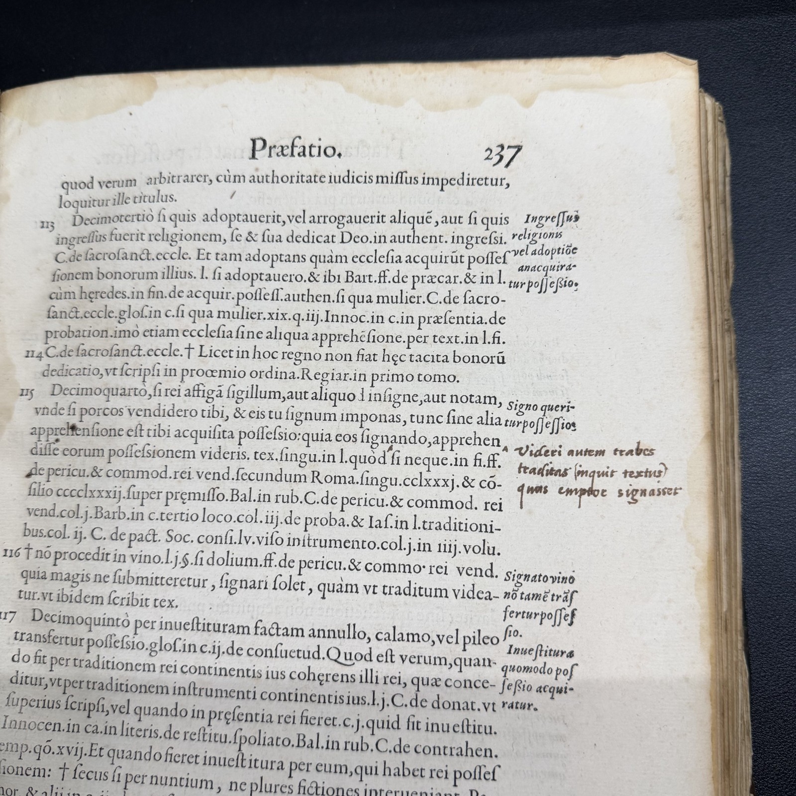 1555 Rebuffi Commentarii Latin French Law Folio Vol 3 Incomplete/Vandalized
