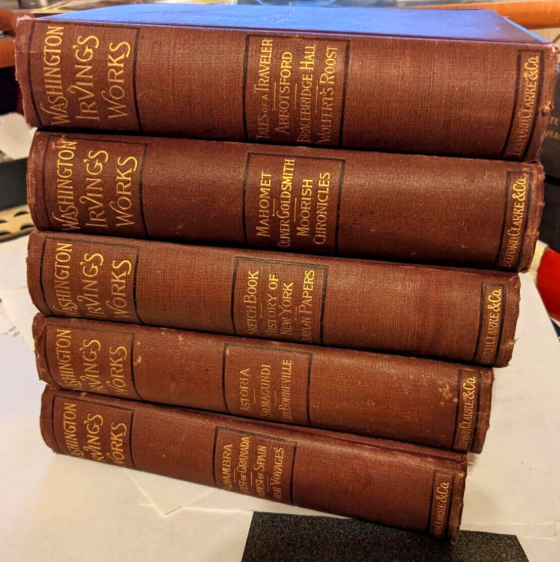 WASHINGTON IRVING’S WORKS, Circa 1890, 5 Vol. Set, VG+, Collectable, **RARE**