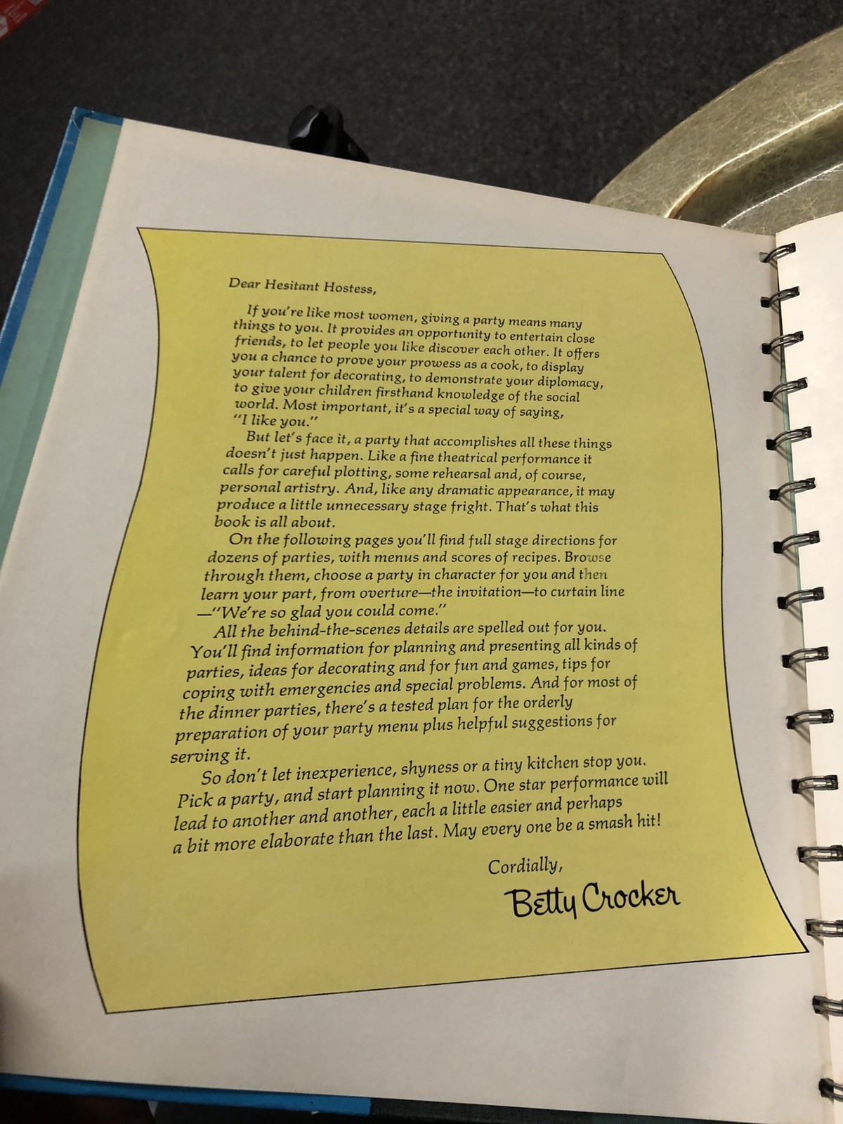 Betty Crocker Hostess Cookbook 1967 1st Ed/2nd Print Spiral Bound