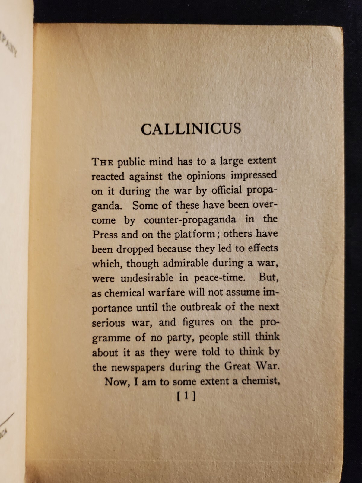 Callinicus: A Defence of Chemical Warfare Haldane, J. B. S. 1925 1ST EDITION