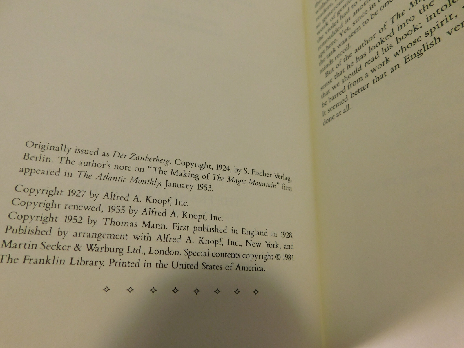 The Magic Mountain by Thomas Mann – Franklin Library – 1981 HC