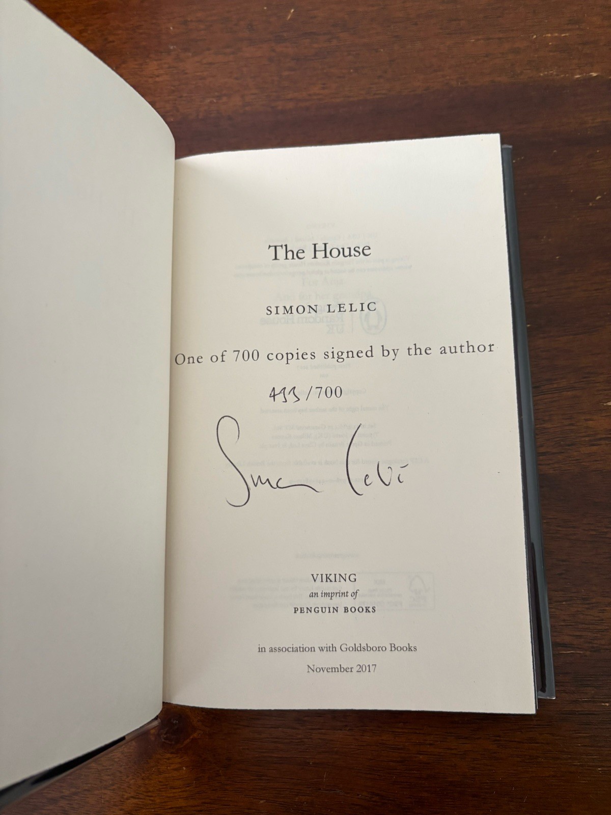 Simon Lelic Signed Numbered 1st Edition Hardcover The House Viking 2017