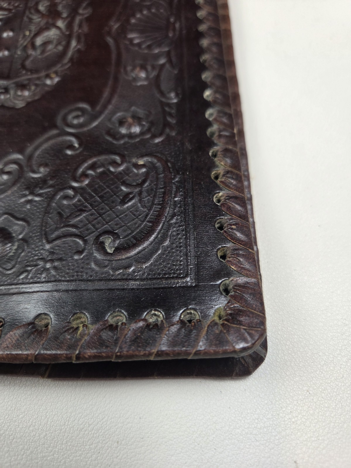 Vintage 1930s Leather Book Cover Italian Embossed Crest Crown & Griffon