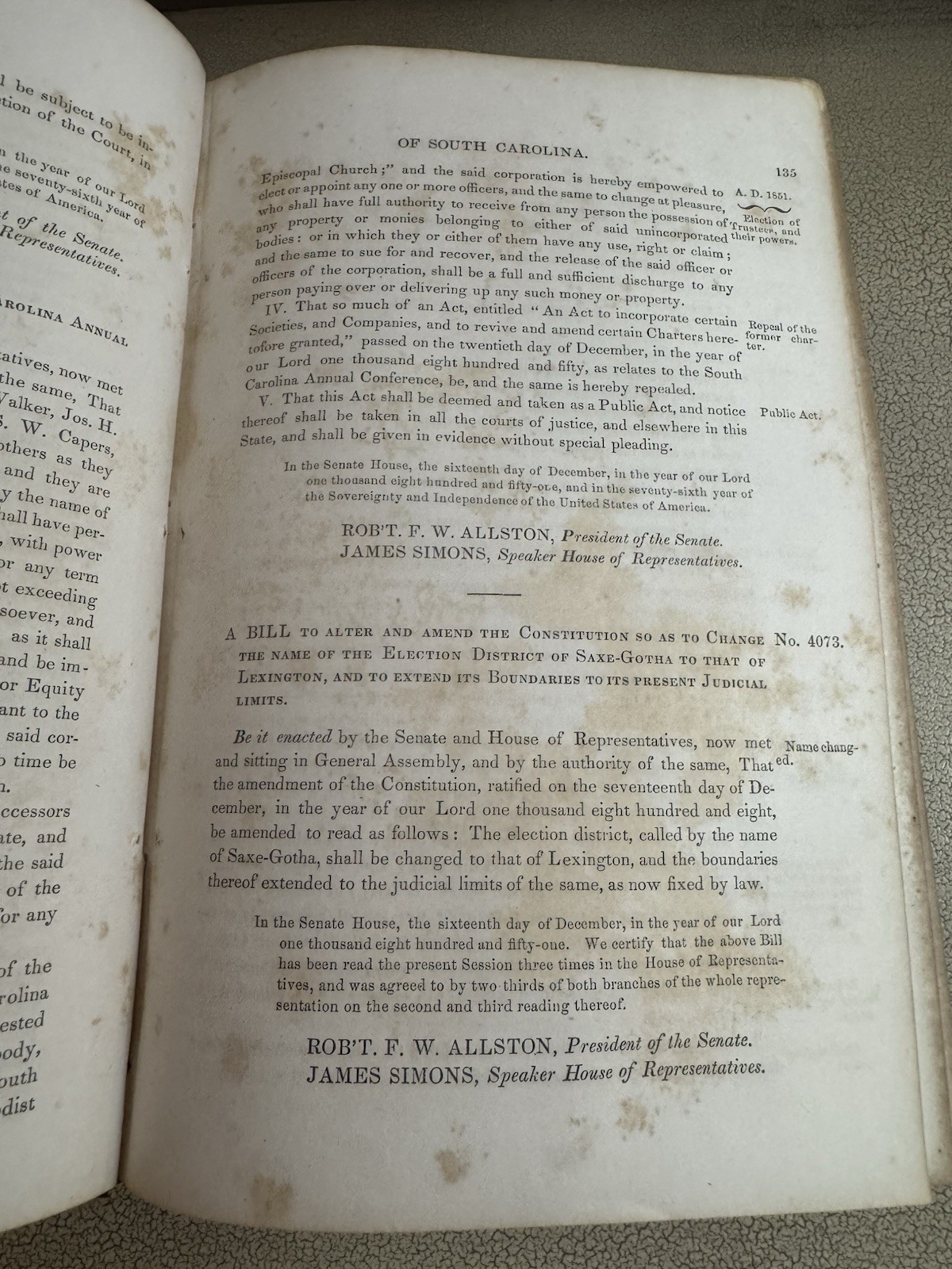 Antique SC Statutes at Large 922 Pages Complete Split Binding Signed by Binder