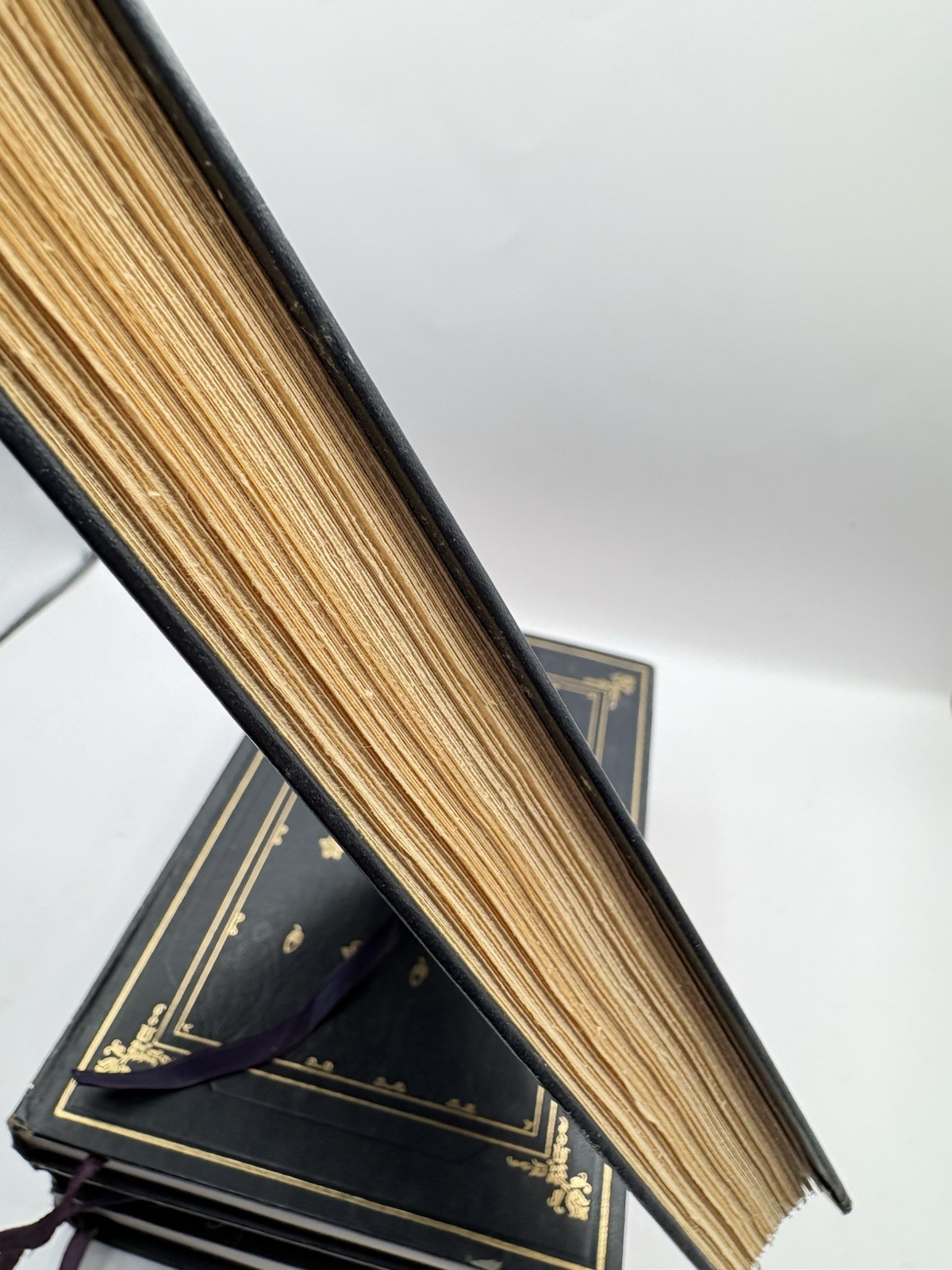 Decorative Vtg Book Set Faux Leather Dark Academia Navy Gold International Coll.