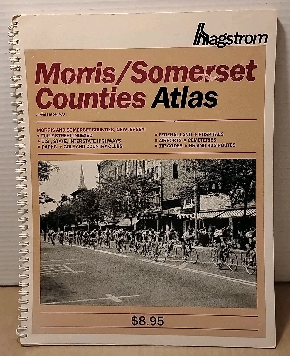 Morris & Somerset Counties NJ Atlas – 1979 Hagstrom Full Color Spiral Paperback