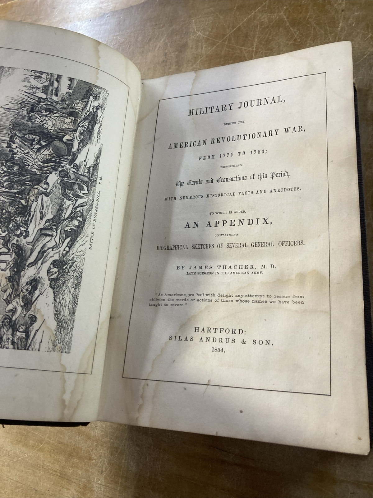 Antique 1854 A Military Journal During American Revolutionary War James Thacher