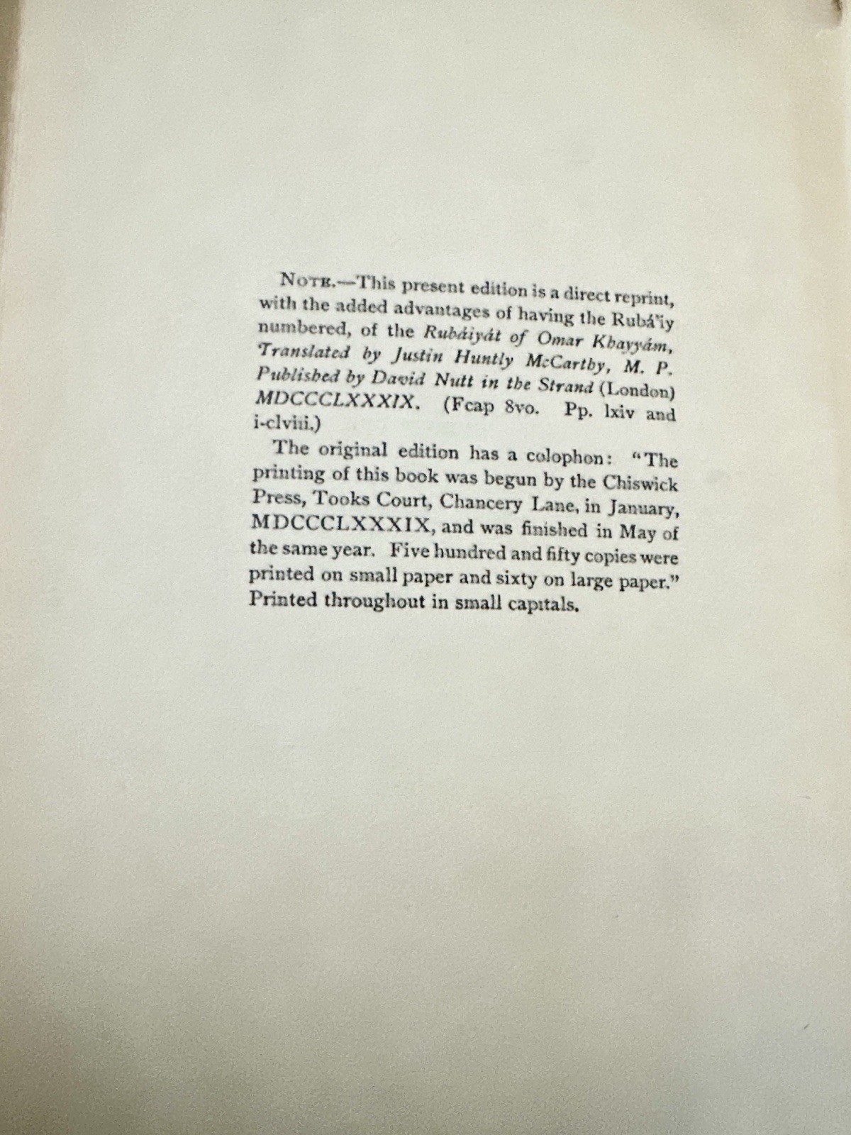 1896 Rubaiyat Omar Khayyam JAPAN VELLUM Mosher Ltd Ed No.100/100 McCarthy