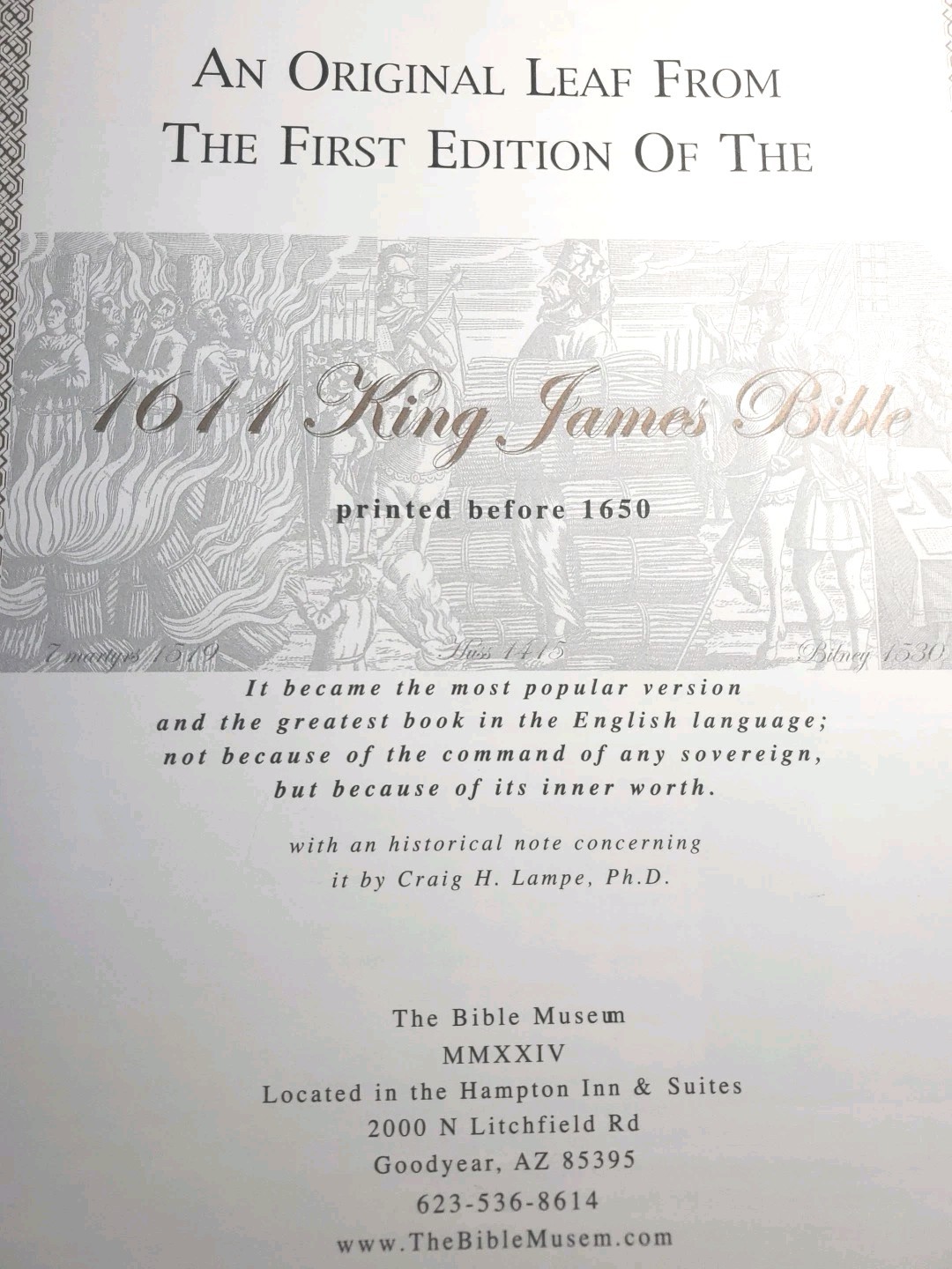 1611 King James Bible Facsimile + Original Leaf 1st Chronicles , 9″ X 11 X 3.5″