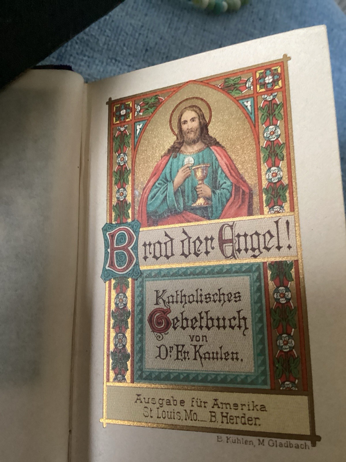 1890 German PrayerBook, Museum Quality, Richly Decorated, 3×4.5”, 472 pages