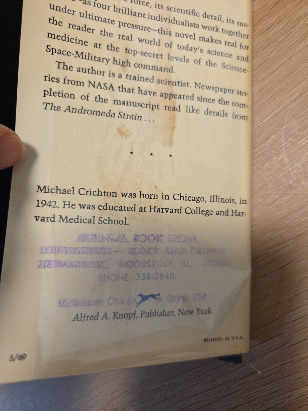 The Andromeda Strain by Michael Crichton 1st Edition 1st Printing 1969 HC w DJ