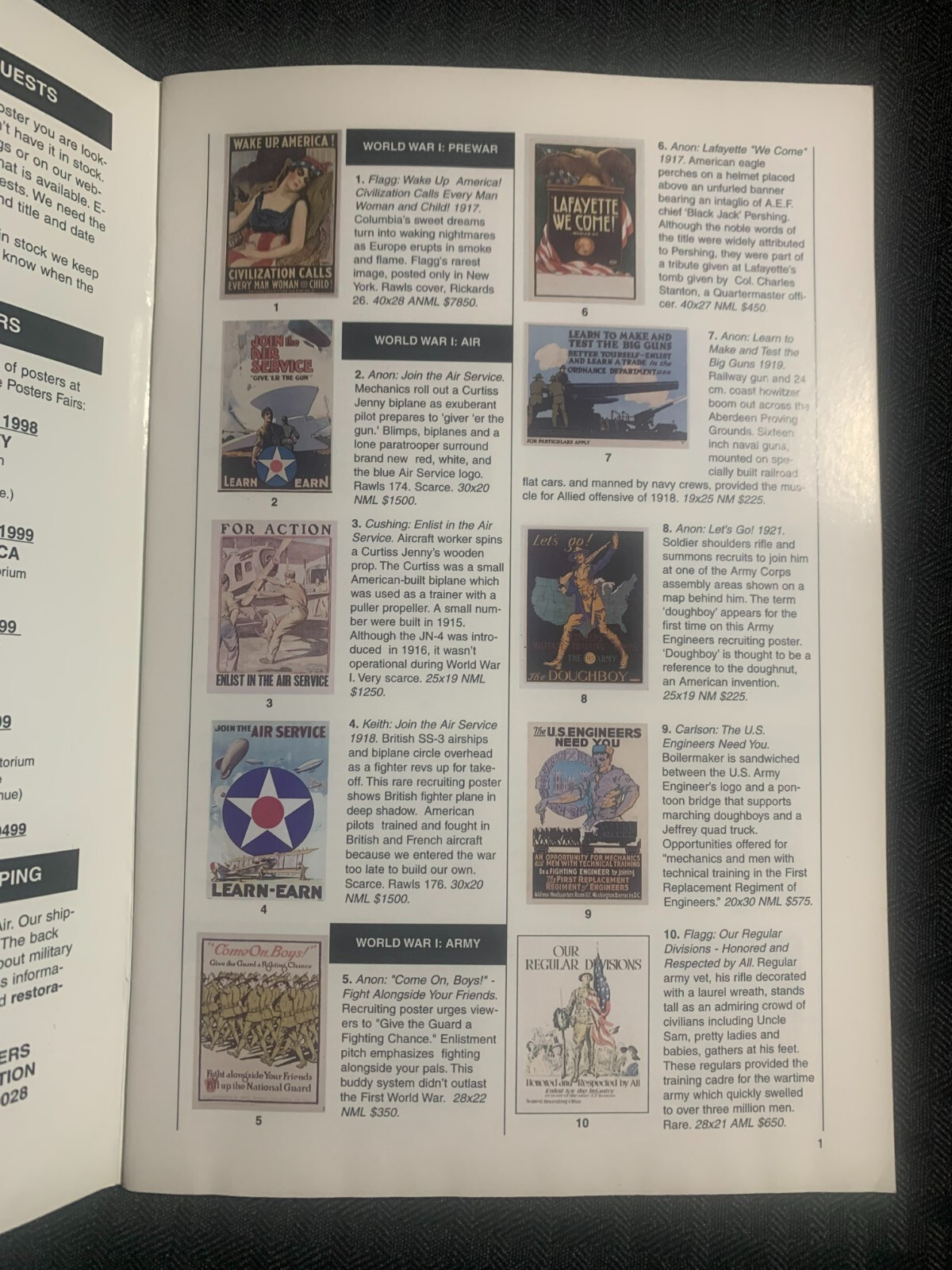 1998 MEEHAN MILITARY POSTERS (Two World Wars) 50pg Catalog 30 Full Color FVF 7.0