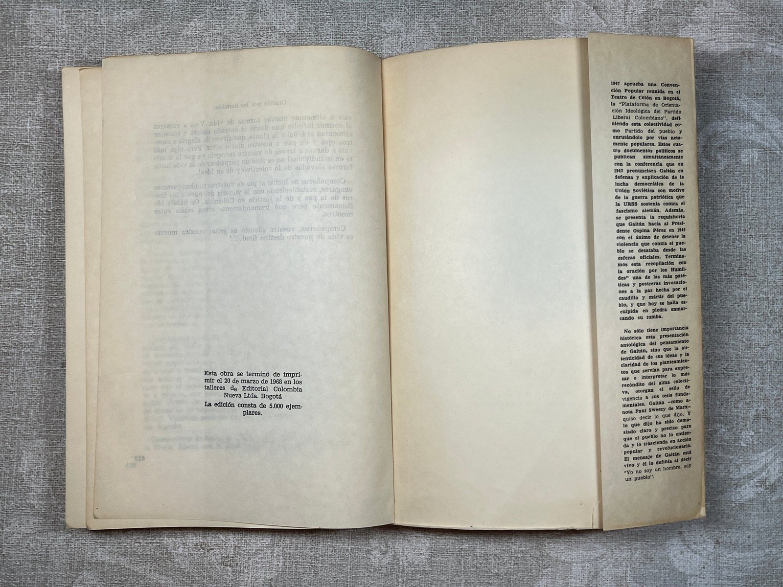 1968 Gaitan Antología de su pensamiento Paperback Ediciones Suramerica