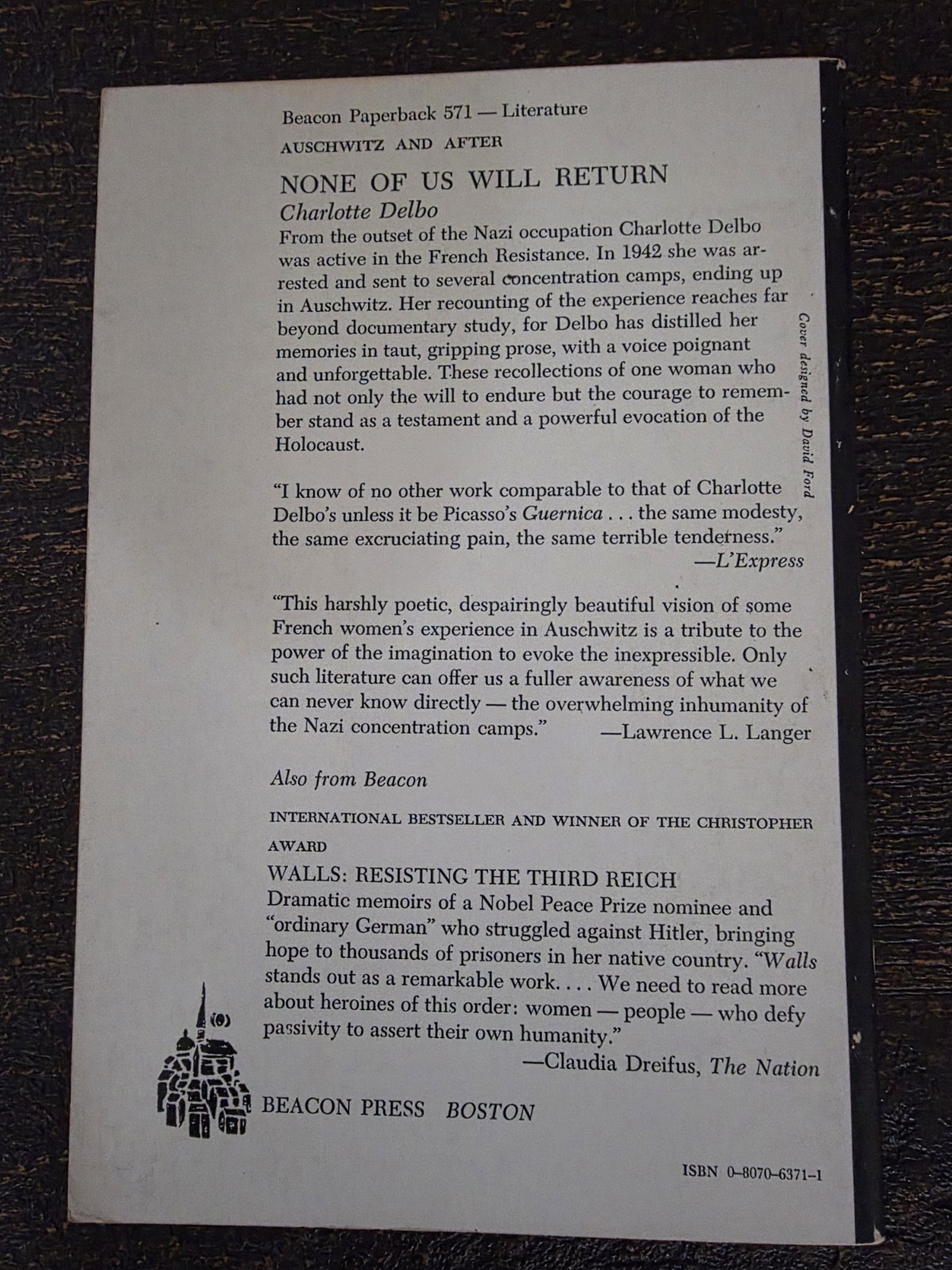 None Of Us Will Return Delbo 1968 Auschwitz Holocaust Memoir Palerback