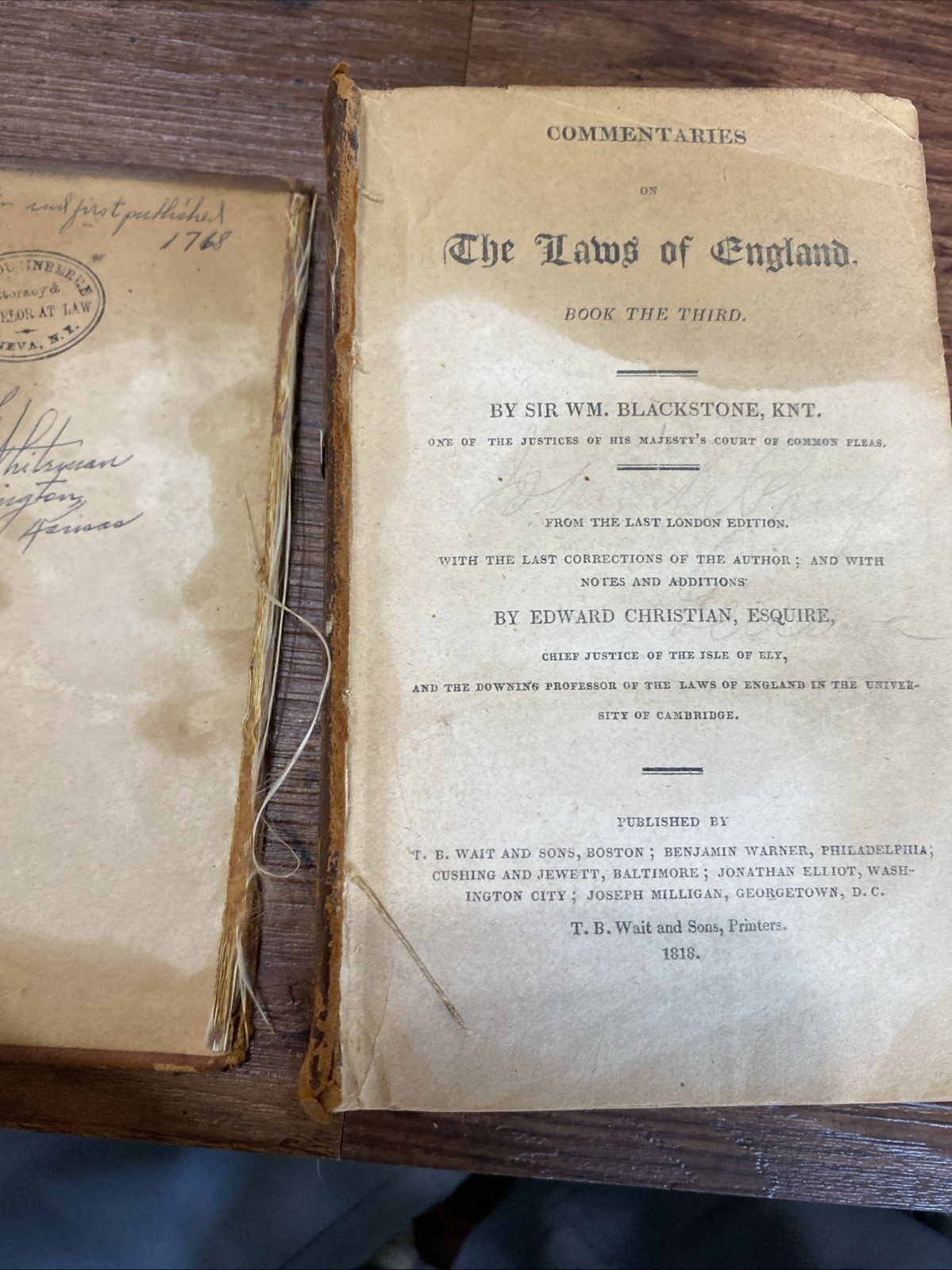 1818 Commentaries on the Laws of England, Book The First, Sir William Blackstone