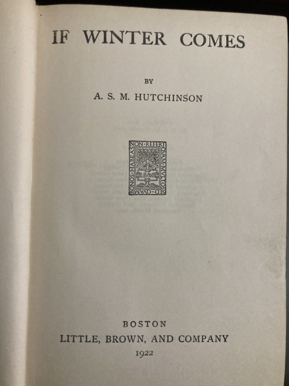 If Winter Comes by A.S.M. Hutchinson (1922) Best Seller of 1922