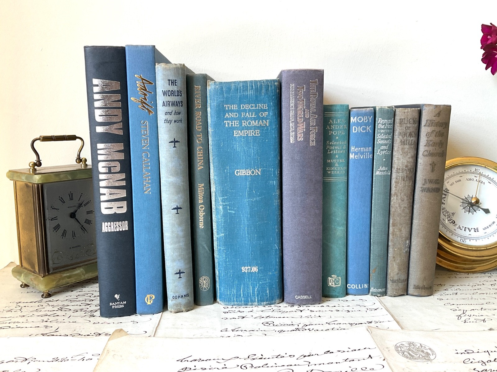 11 x Blue VINTAGE HARDBACK BOOKS – Decorative Display Shelf Bundle Stack ~ Old