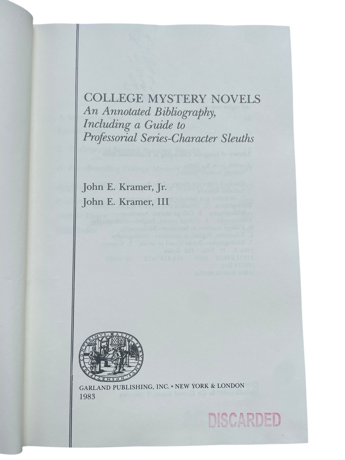 College Mystery Novels An Annotated Bibliography John E. Kramer Jr. 1983