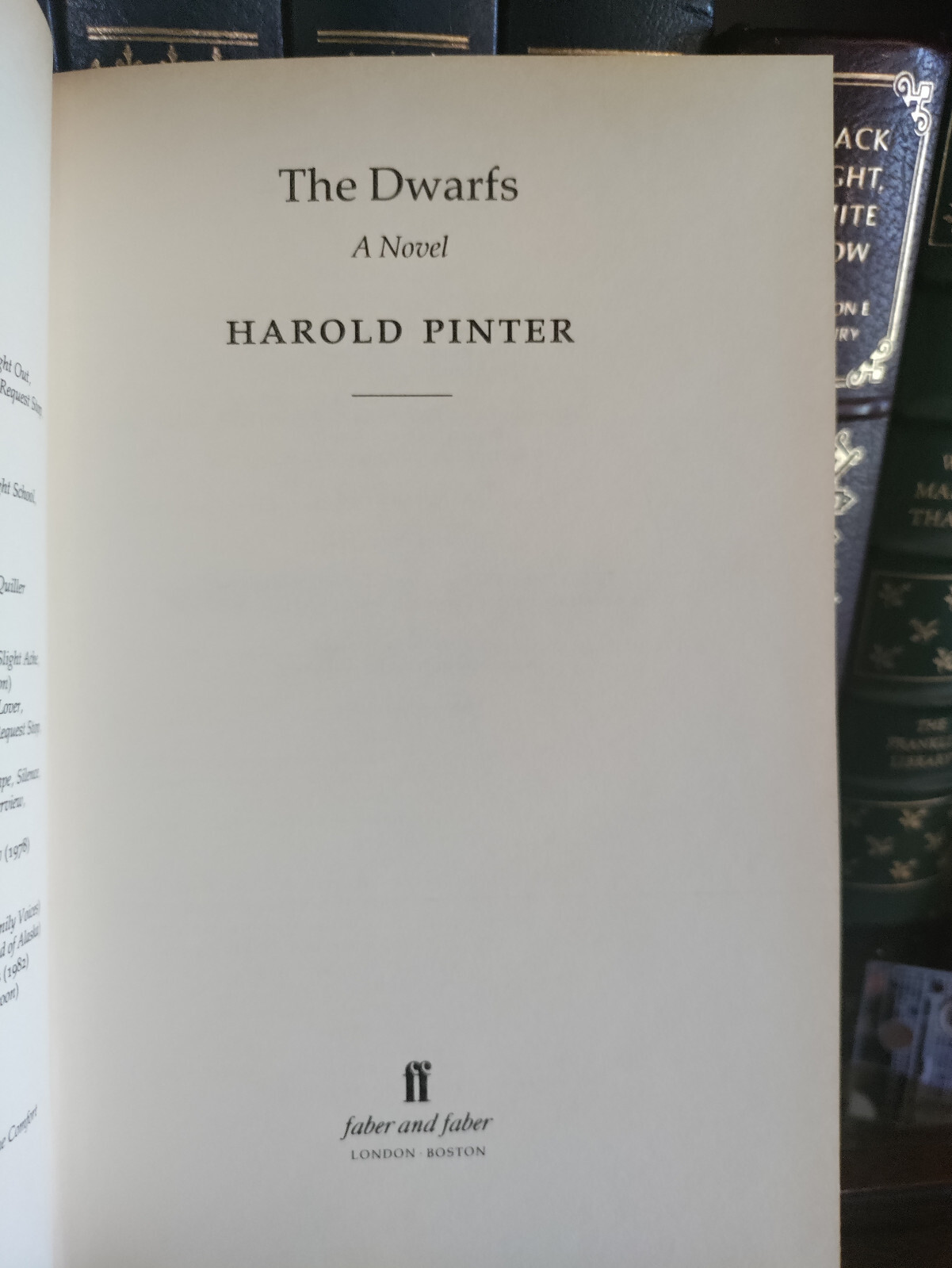 The Dwarfs_Harold PINTER_HCDJ_UK _1st Edition_Faber & Faber_1990_Very Good