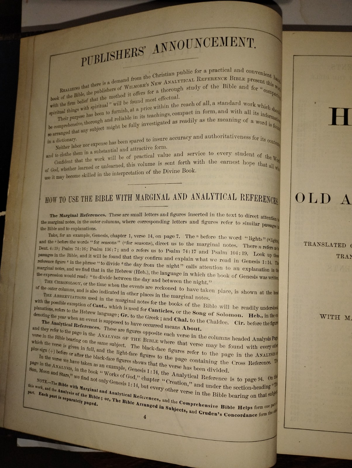 Antique WILMORE’S NEW ANALYTICAL REFERENCE BIBLE – 1904. Very Good-Fine Cond