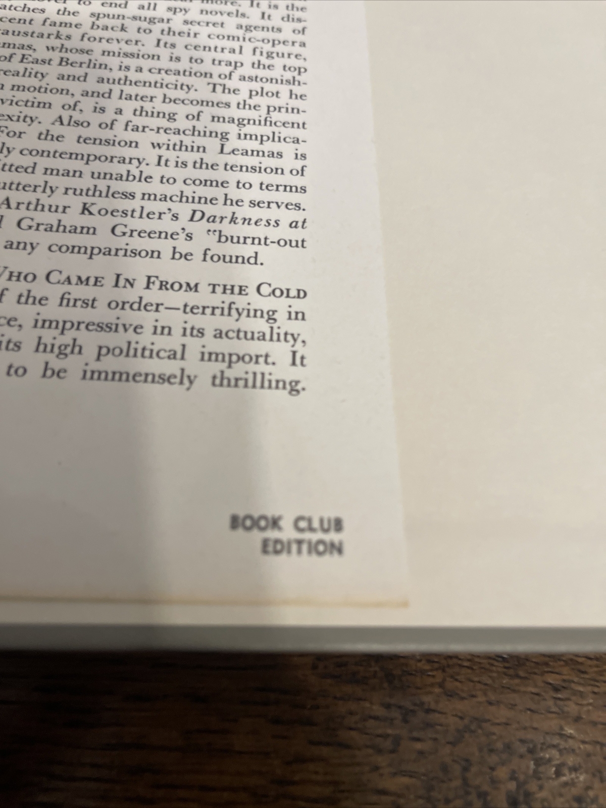 The Spy Who Came in From the Cold by John Le Carre 1963 Book Club Edition Vint