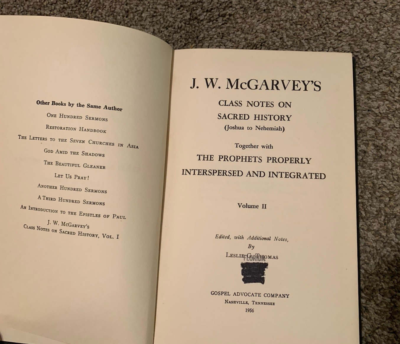 JW McGarvey’s Class Notes on Sacred History Vol 1-2 Leslie G Thomas Gen-Nehemiah
