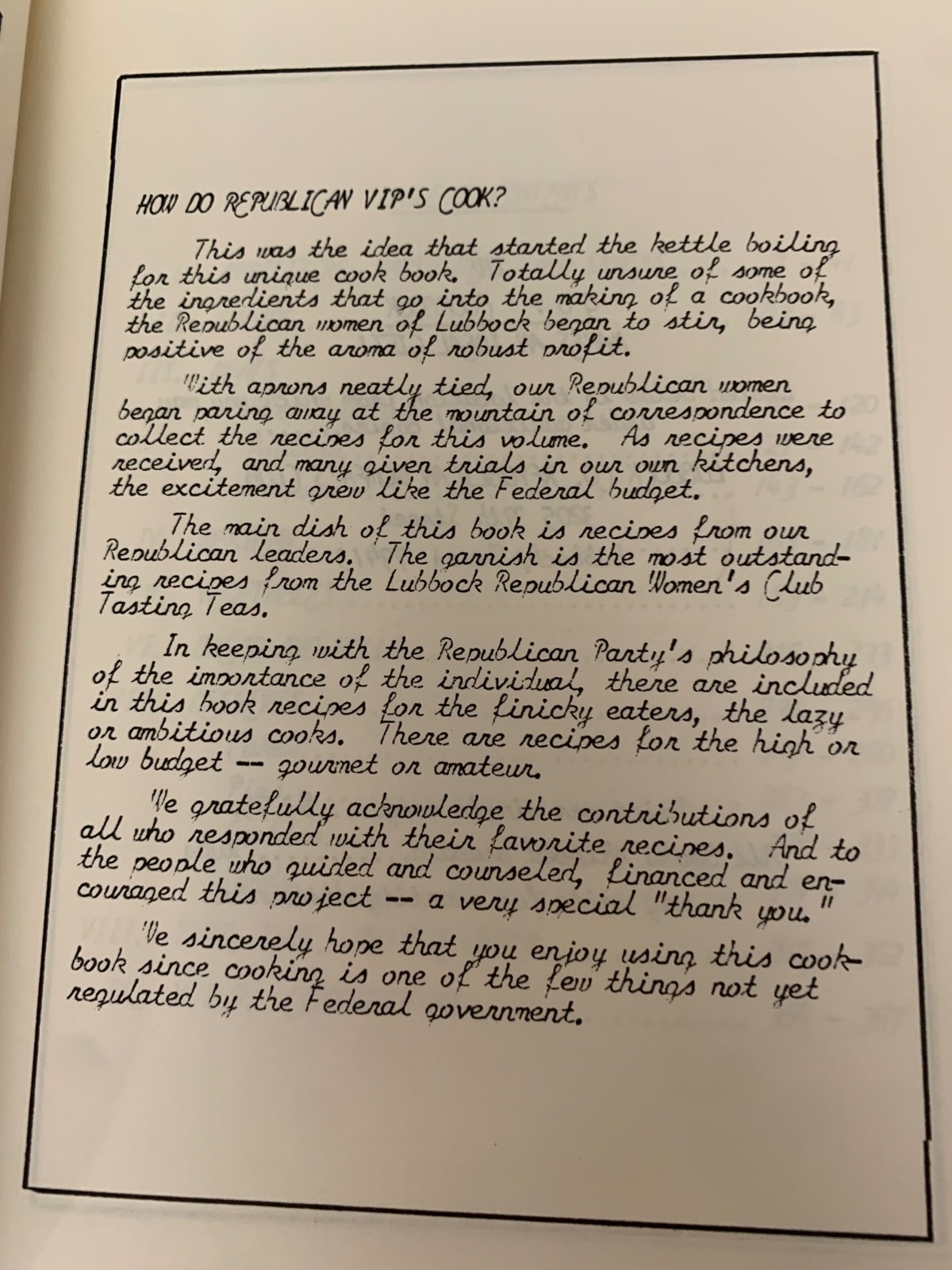 GOP Cookbook Lubbock Texas Republican Women’s Club 1967 Softcover Rare Good