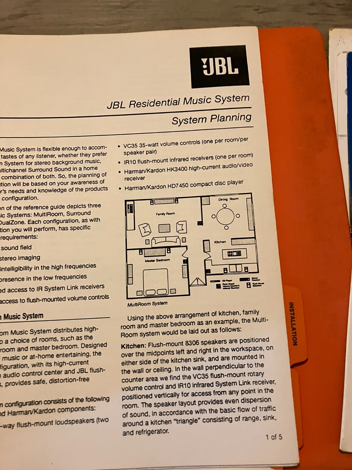 JBL Residential Music System Manual Catalog Guide Book