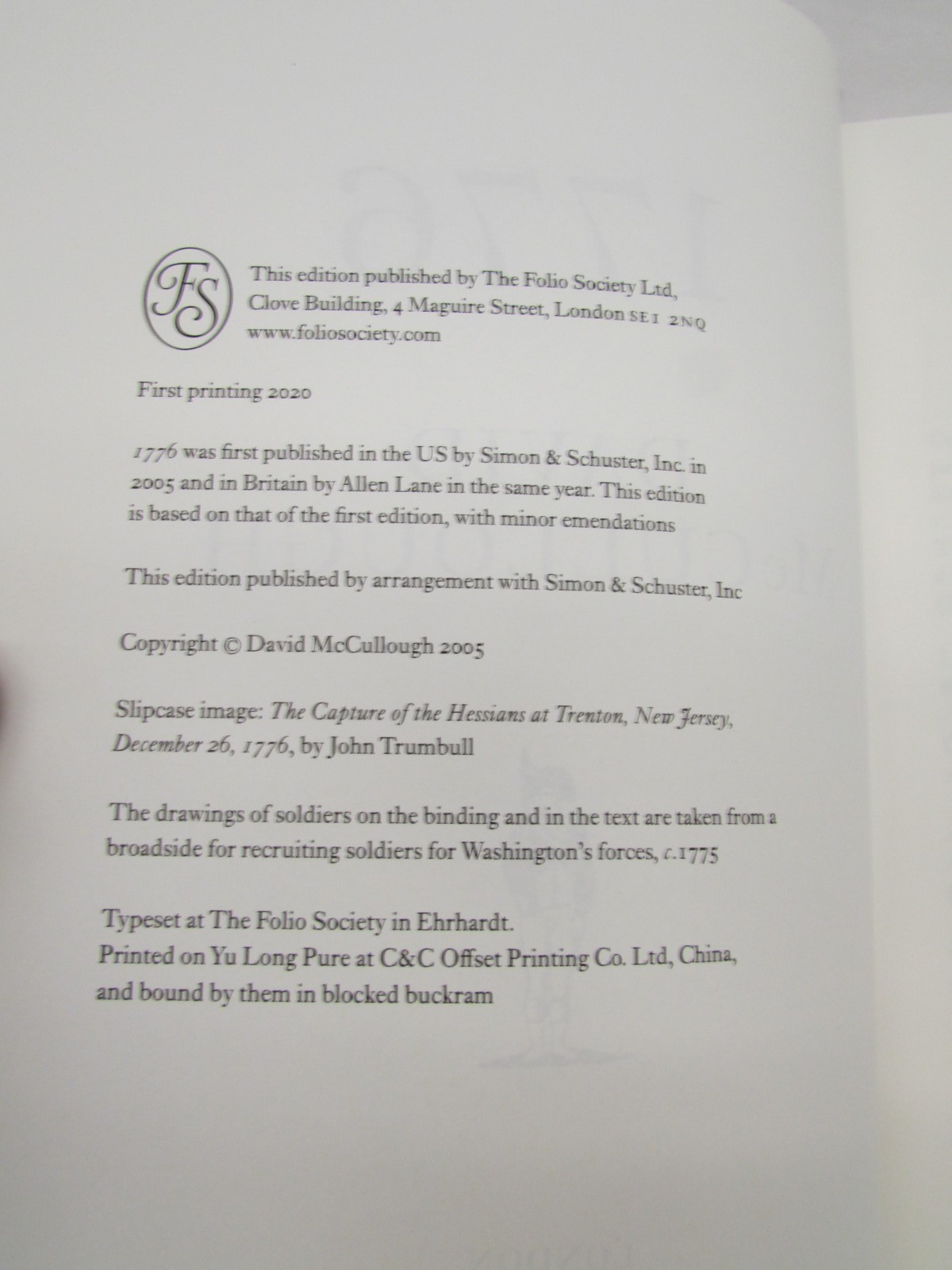 THE FOLIO SOCIETY – 1776 – David McCullough 2020 First Printing