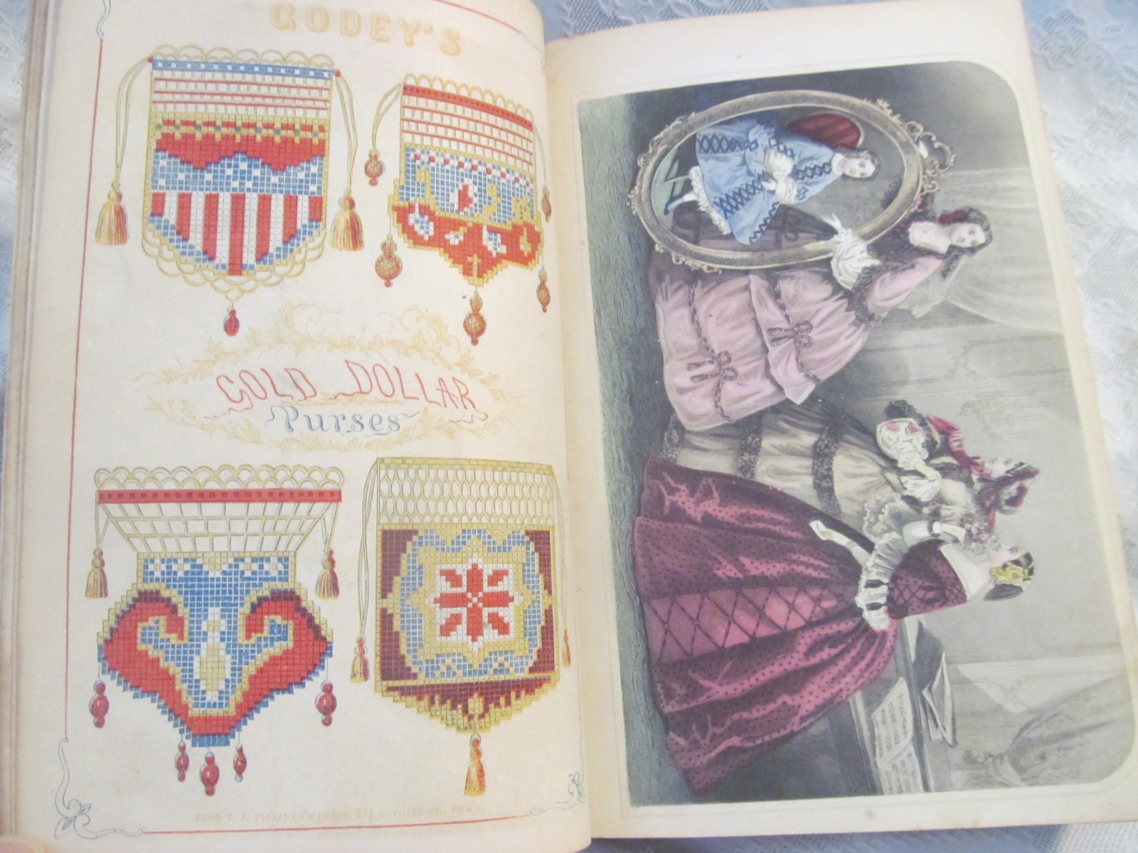 c1859 GODEYS LADYS BOOKS~2 Volumes Full Year~Antique Hand Tinted Fashion Prints