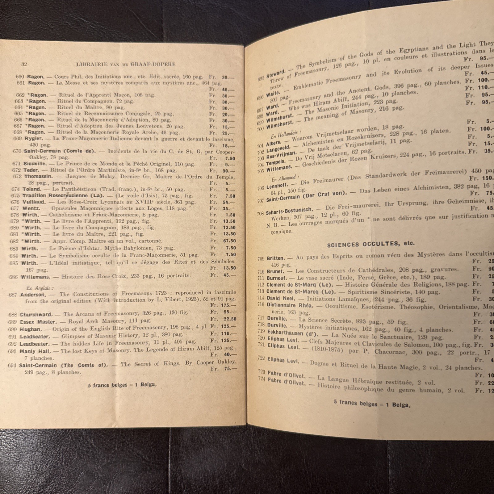 Societes Secretes Sciences Occultes French Bookseller Catalog Brussels